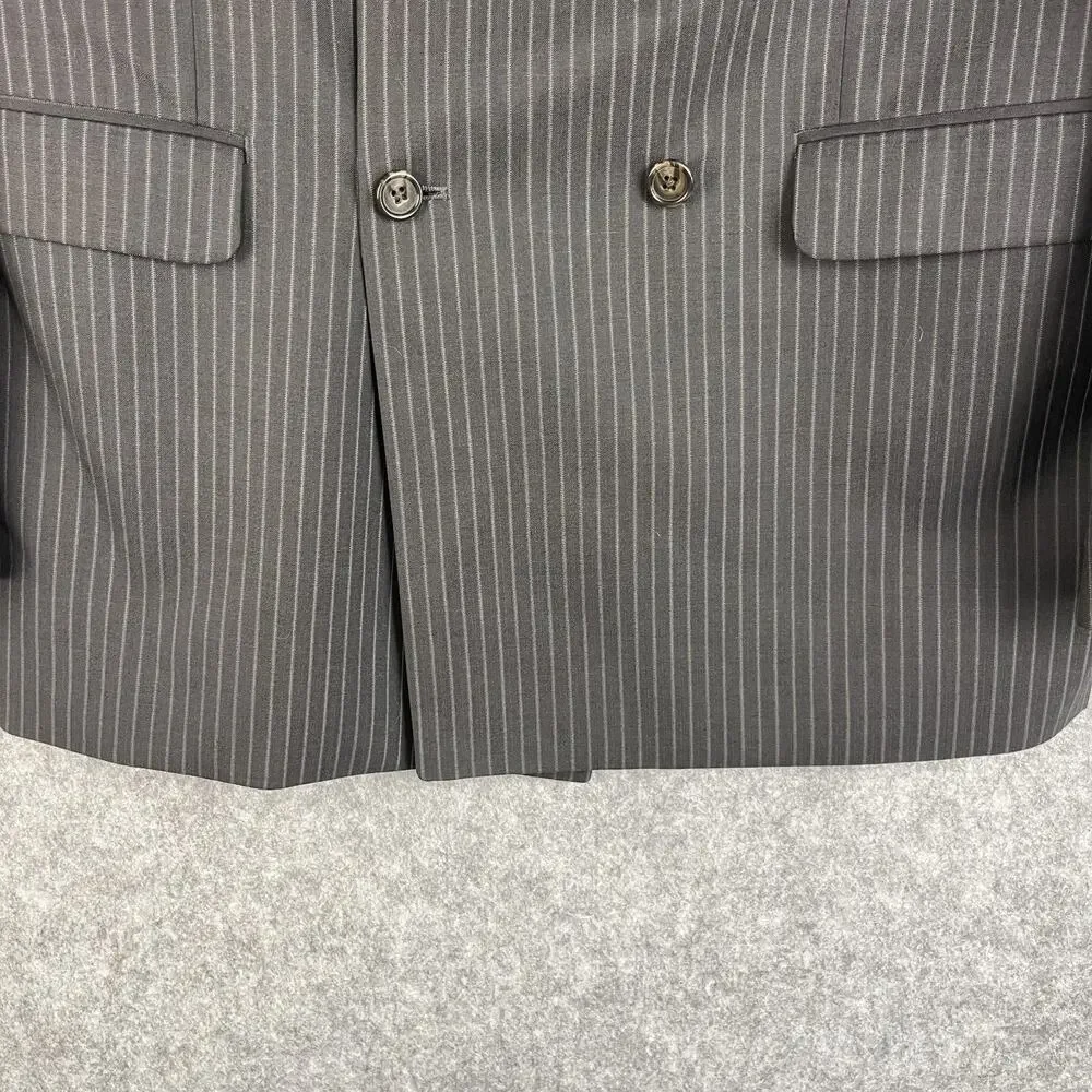 Ralph Lauren Blazer Sport Coat Mens 44L Dark‎ Gray Striped Double Breasted Peak
